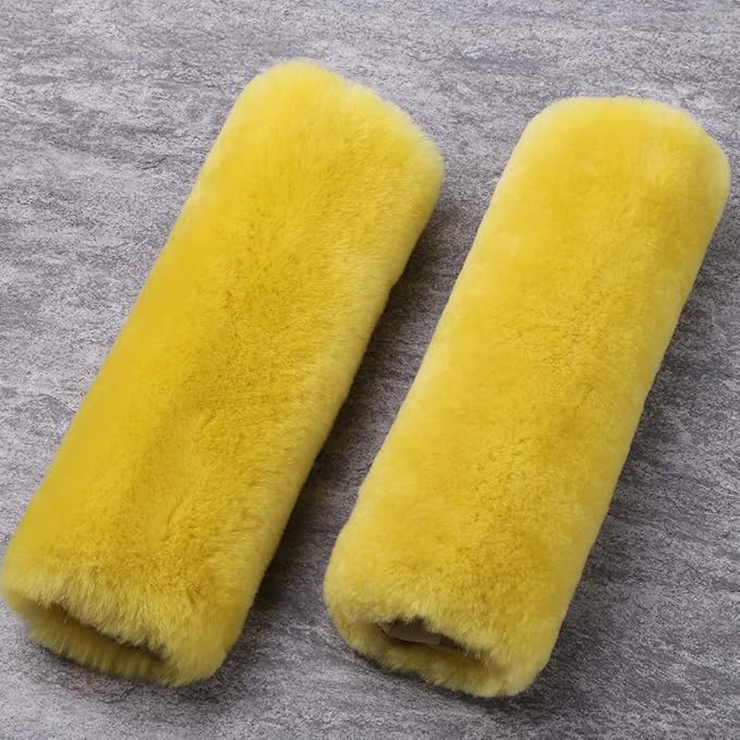 OGLAND 2 Pack Real Sheepskin Wool Car Seat Belt Pads for Auto Car Seat Belt, Soft Shoulder Pad, Neck Cushion Protector, Genuine Natural Merino Wool (Lemon Yellow)