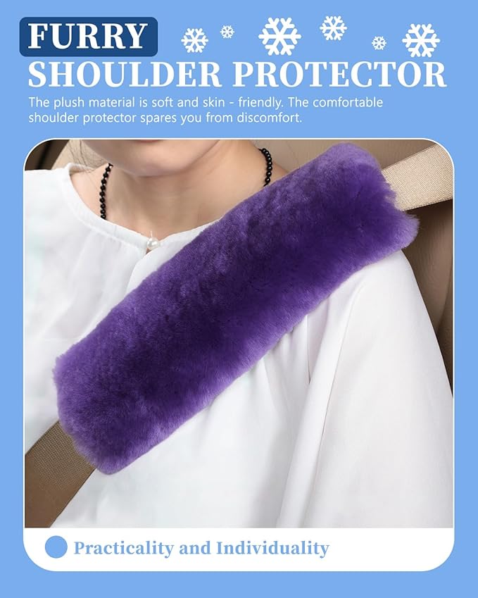 4 Pack Car Seat Belt Pads Shoulder Cover Baby Safety Belt Protector with Adjustable Soft Plush Shoulder Strap Protect Neck and Shoulder (Purple)