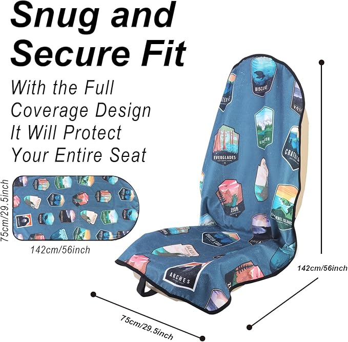 LoyaGour Car Seat Cover Protector Front Seats,for Gym Workout,Running,Swimming,Beach and Hiking,Waterproof Sweat Towel Bucket Seat Covers for Trucks SUV Jeep (National Parks, 1Pcs)
