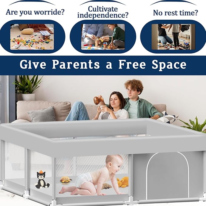 Baby Playpen 50x50 Inch, Playpen for Babies and Toddlers Baby Playpen Fence Playard Activity Center, Without MAT Included