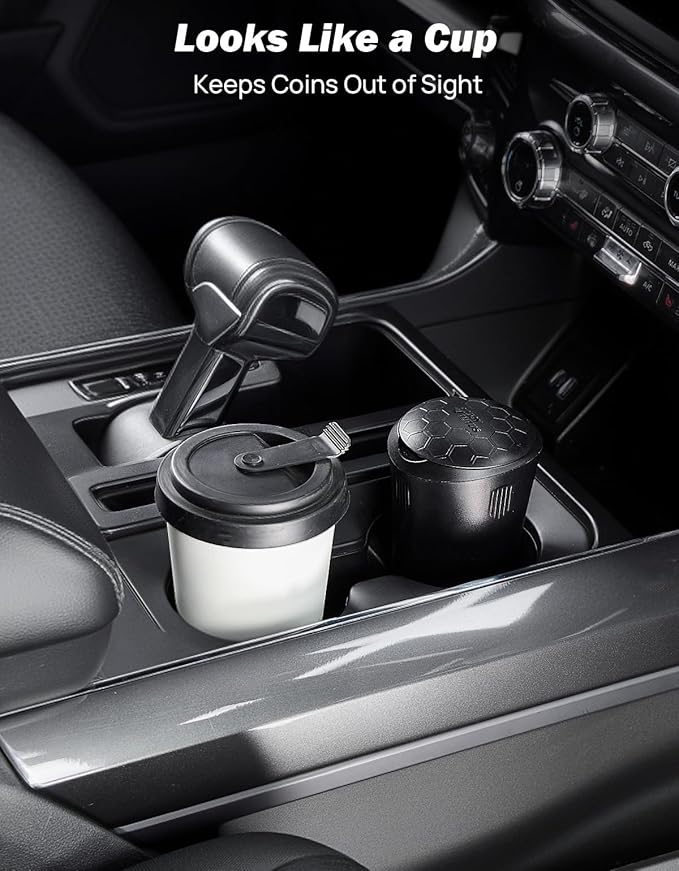 JOYTUTUS Coin Holder for Car, Larger-Capacity Car Change Holder Organizer, Universal Car Coin Holder for Cup Holder, Coin Dispenser Storage Fit Most Car & Trucks Car Accessories(Black, 2 Pack)