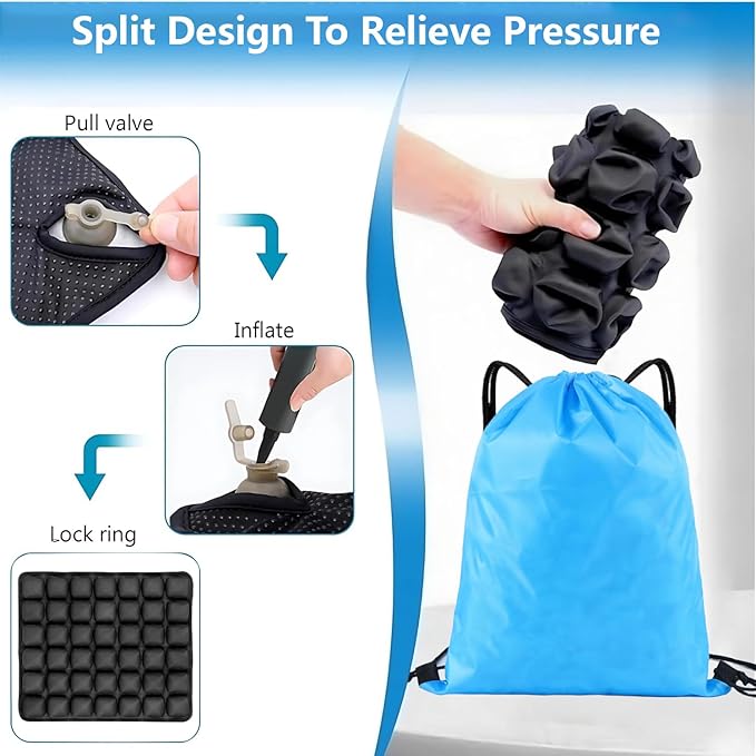 VSDFAW Travel Cushion, Comfortable 3D Air Cell Seat Cushion, Portable and Adjustable Air Inflatable Pressure Relief Seat Cushion for Car,Office Chair,Wheelchair and Tailbone Pain Relief