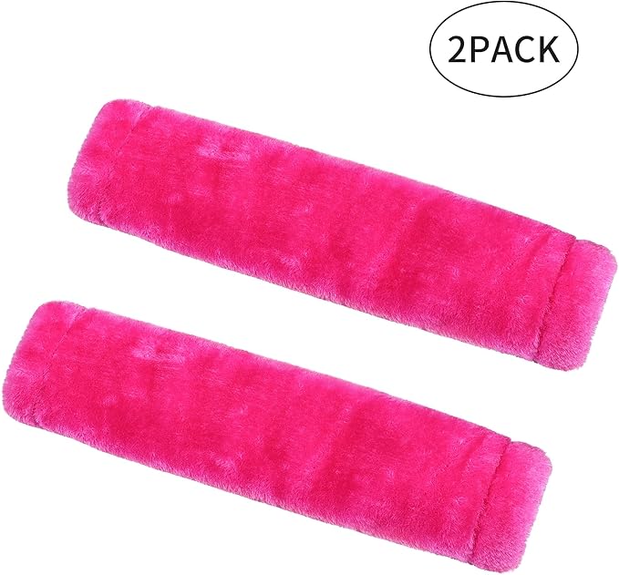 Amooca Soft Faux Fur Universal Fit Seatbelt Cover Car Truck SUV Airplane Seat Belt Shoulder Pad for Carmera Backpack Straps Neck Cushion Protector 2 Pack 10.5in Rose Red