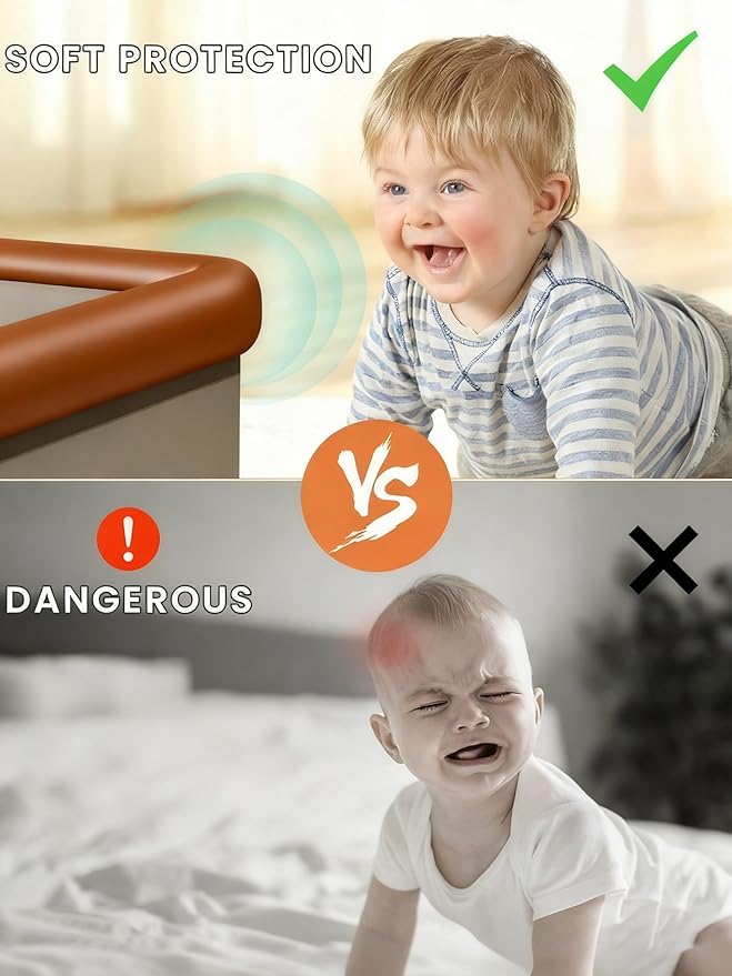 QYV Baby Proof Edge Corner Protector, 6.56FT 0.47''Th L-Shape Furniture Corner & Edge Safety Bumpers with 6 Corners, Pre-Taped, Soft NBR Rubber Foam Desk Edge Cushion Wall Corner Protector (Brown)