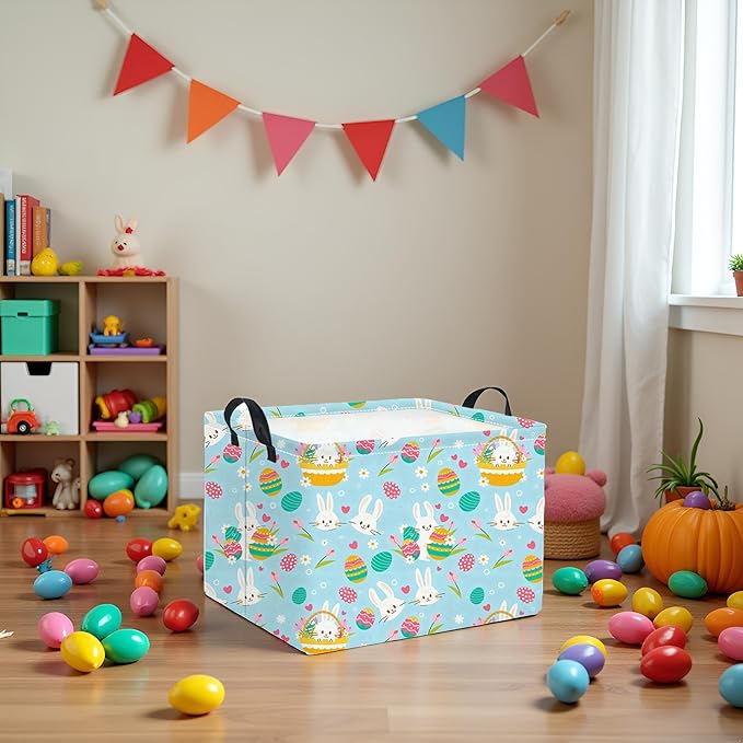 TIBAOLOVER Rectangular Flower Easter Basket for Kids - Baby Storage Bin and Organizer, Shelf, Book Basket, Room Decor