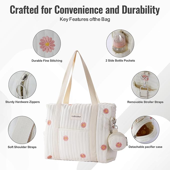 3pc Diaper Bag Tote Set, Hospital Bag for Labor & Delivery, Maternity Travel Bag with Changing Pad & Pacifier Case