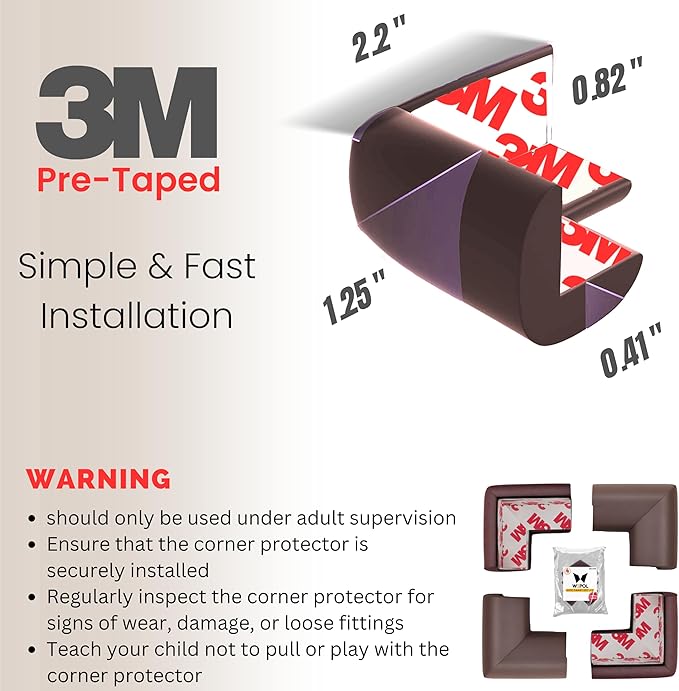 Soft Foam Corner Protectors for Baby, Bed Frame Corner Guards, Sharp Edge Desk Furniture Safety Cover Bumpers for Kids, 3M Adhesive Pre-Taped Rubber Padding Cushion (Coffee Brown, 12 Pack)