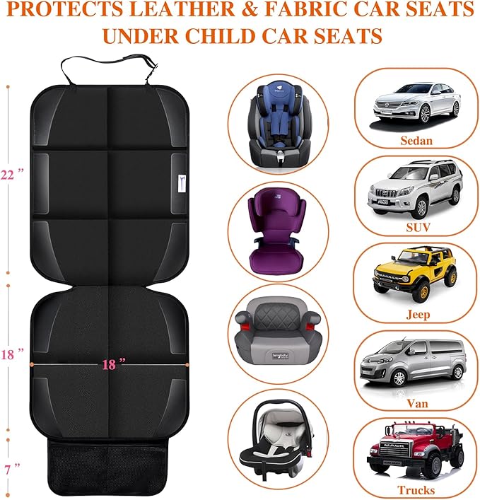 Car Seat Protector, Non-Slip Rubber Padded Backing Seat Protector for Child Seats, Waterproof Thickest Padding Car Seat Protector Under Baby Seat - No Imprint (Black-Ⅰ-1pcs)