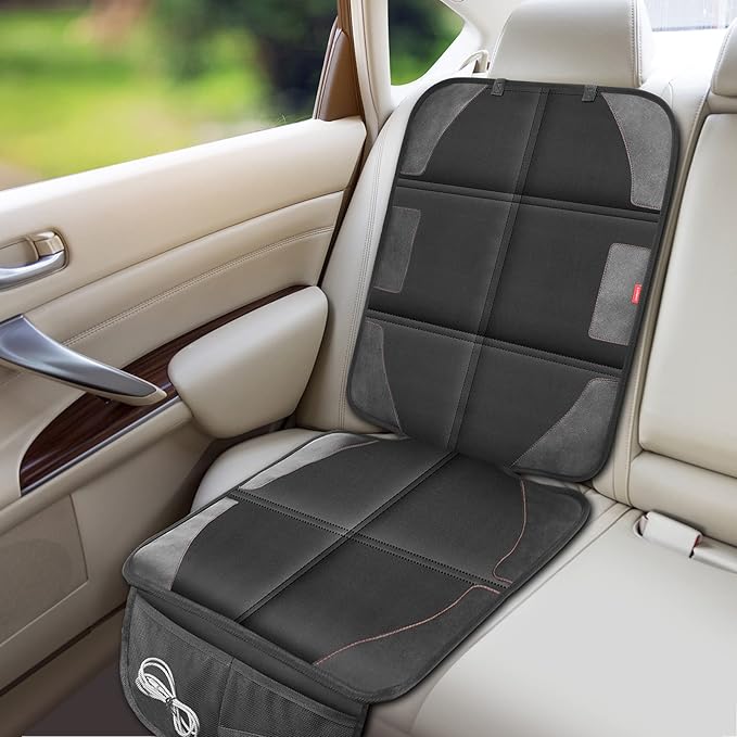 Car Seat Protector with Thickest Padding,Waterproof 600D Fabric Child Baby Seat Protector with Storage Pockets,Non-Slip Pets Cover Leather Reinforced Vehicle Seat 2 Pack