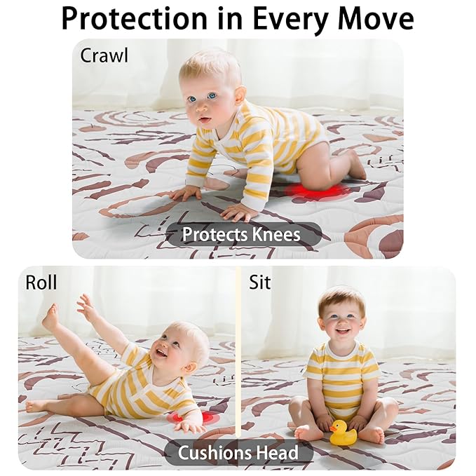 Beavtaens Baby Play Mat, 50x50 Playpen Mat, Thick Soft Foam Playmats for Baby, Foldable and Washable Crawling Mat for Floor (Orange Nature)