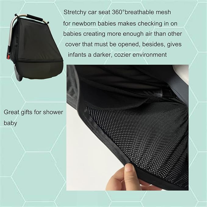 3-in-1 Car-Seat Canopy Cover - Protective Carseat Sun Shade Canopy with Privacy Shade Canopies Covers for Boys Girls,Inner Bug Nets for Newborn Infant Protect Baby from Mosquito & Insect (Black)
