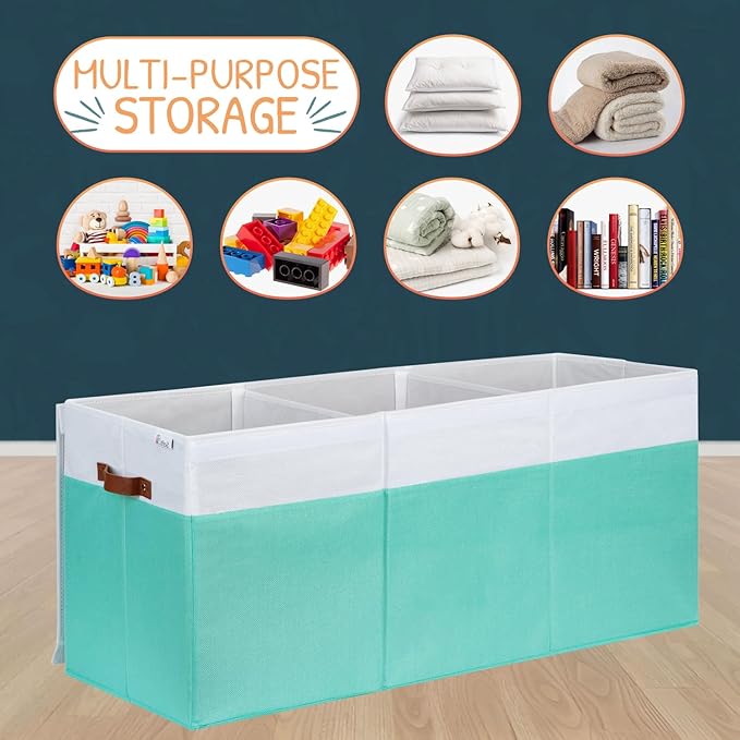 SoftOwl Extra Large Toy Storage Organizer with Lid - Sturdy, Collapsible Toy Chest Storage Box Design - Toys Bin with Dividers for Kids, Nursery, Bedroom, Playroom 37"x16"x14"