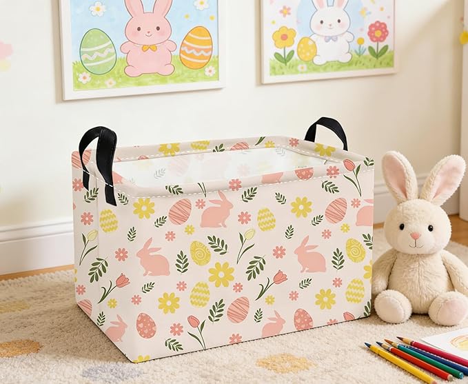 Essme Rectangular Easter Baskets,Kids Storage Basket with Handles for Easter Room Decor, Boys Box,Cute Storage Bin.