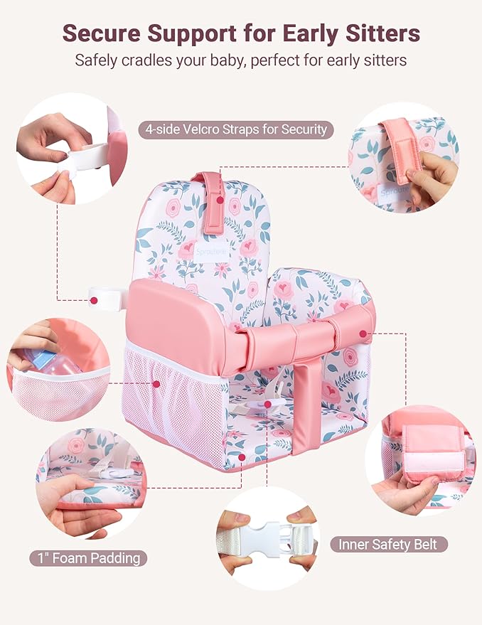Shopping Cart Cover for Baby Girl, High Chair Cover for Restaurant, Padded, Hygienic Grocery Cart Seat Cover & Swing Insert with Safety Harness & Pockets, Machine Washable (Pink)