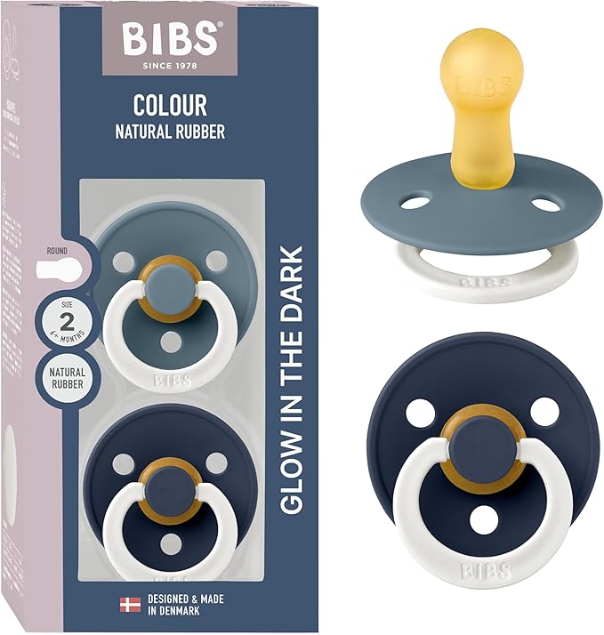 Bibs Colour Pacifier 2-Pack | BPA Free Soother, Round Nipple. Natural Rubber Latex,