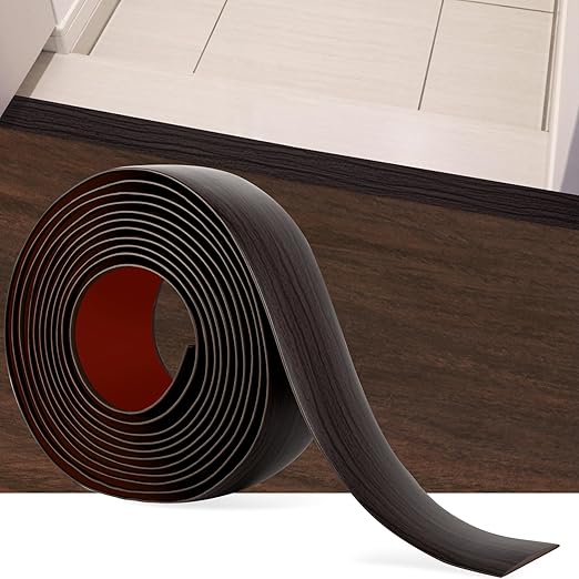10Ft Floor Transition Strip Self Adhesive Vinyl Cover Floor Strip Flat Divider Transition Strip Wood Grain Design for Laminate Floor Gaps and Doorway Transitions (10Ft x 1.57 Inch, Brown)