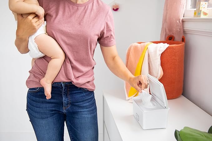 Ubbi Baby Wipes Dispenser with Weighted Plate and Secure Seal, Nursery and Baby Registry Essential to Keep Wipes Fresh, Oat