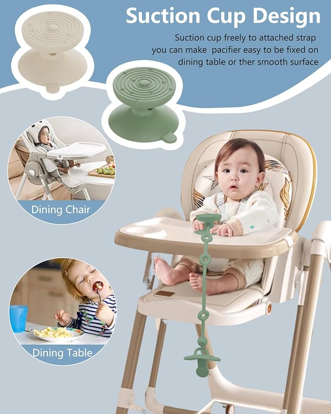 6 Pack Silicone Baby Toy Straps with 2 pcs Suction Cup Bases, Silicone Pacifier Holder, Toy Strap,Adjustable Toy Holder for Stroller Accessories, Car Seat, Highchair,Crib (A)