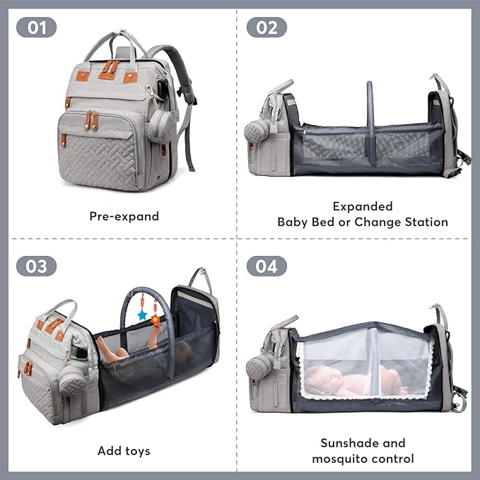 JKJRJJ Diaper Bag Backpack with Changing Station, Large Diaper Bag For Boys And Girls, Multifunctional Waterproof Travel Diaper Backpack, Baby Bag with USB Charging Port for Moms Dads, grey