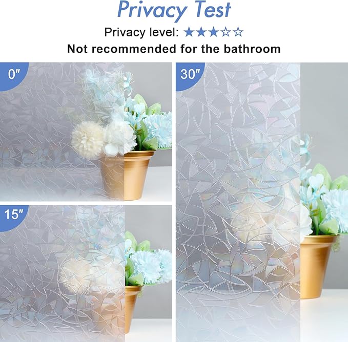 Haton Window Privacy Film, Stained Glass Rainbow Film Decorative Window Clings, Static Cling Sun Blocking Sticker, One Way Cover Tint for Home Heat Control, Non-Adhesive, Silver 23.6" x 78.7"
