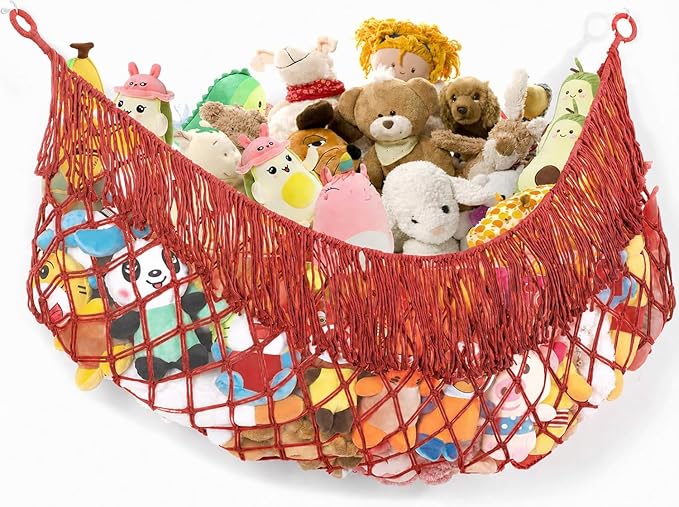 Stuffed Animal Hammock - Extra Large 63'' Long, Stuffed Animal Storage, stuffed animal Holder net, Hammock Large, Storage Hanging Organizer - Red