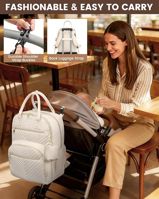 Pritent Diaper Bag Backpack,Baby Essentials Diapers Bag with Pacifier Case,Multipurpose Stylish Large Capacity Travel Backpack for Baby Girl/Boy(L-Beige)