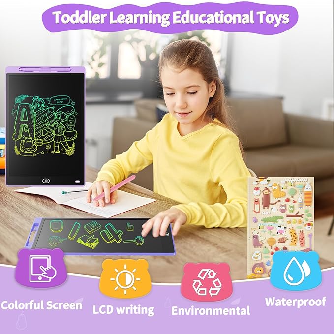 [2 Pack] Genialba LCD Writing Tablet 12-Inch Colorful Doodle Board, Toddler Learning Educational Toys Gifts for 3-8 Years Old Girls and Boys, Electronic Drawing Pad for Kids (Pink&Purple)