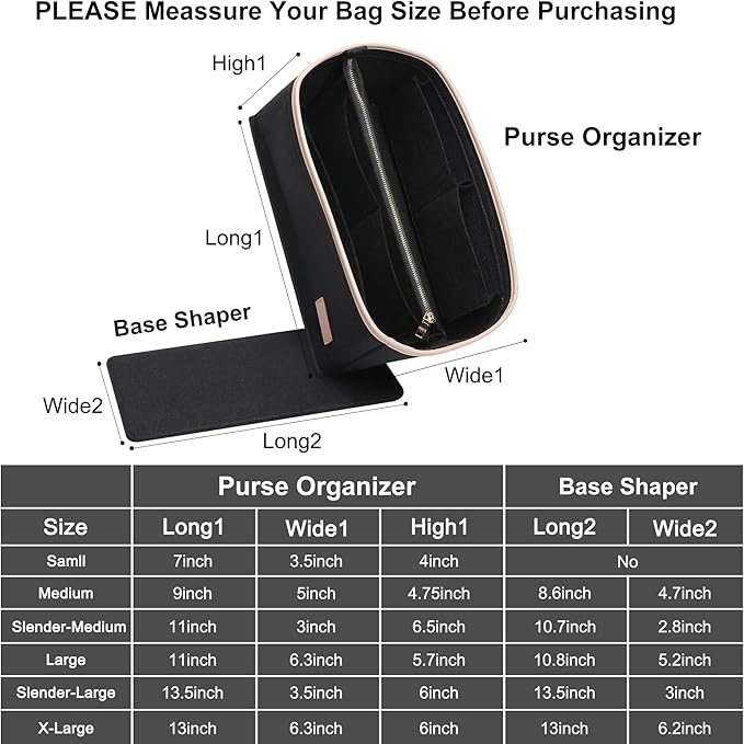 Doxo Purse Organizer Insert & Base Shaper, Felt Handbag & Tote Bag Fit LV Graceful MM More(Black,SL)