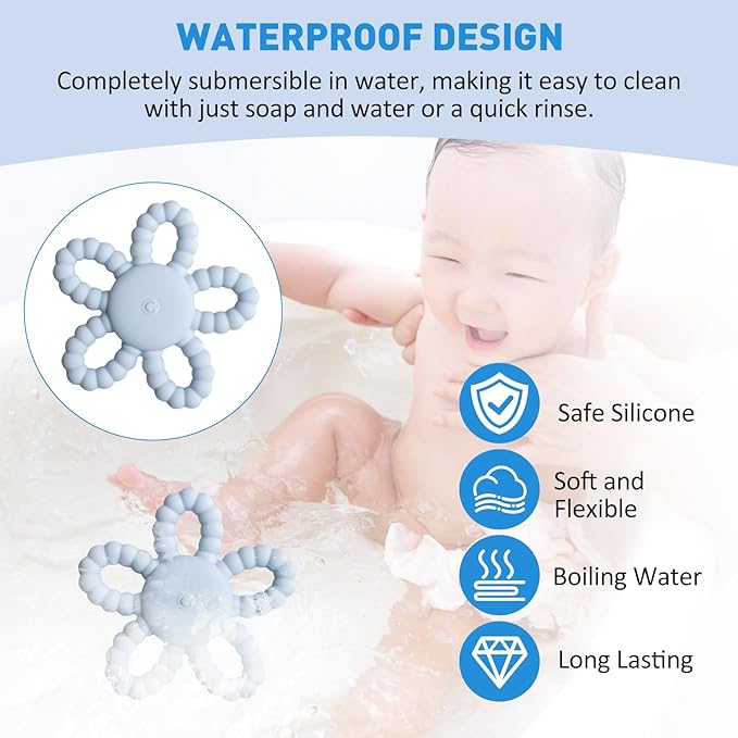 Vibrating Sensory Chew Toy, Vibrating Teether for Baby, Silicone Children Teething Toy for Babies 6-12 8-18 Month, USB Chargeable &3X Vibration Travel New Years Gift for Kid with Autism Toddler