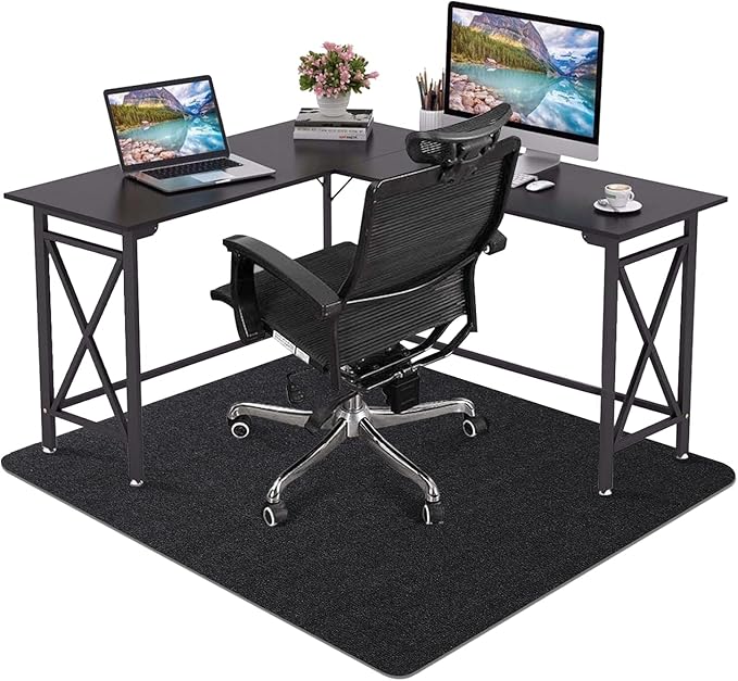 Office Chair Mat - for Hardwood Floors, Large Non-Slip Easy-Clean Floor Protection Blanket (Black, “60 x 48in”).