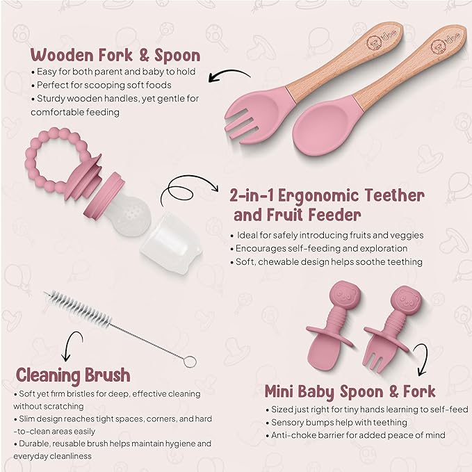 O'doe Baby Weaning Set – 15 Pcs Silicone Baby Feeding Set with Suction Plate, Bowl, Bib, Sippy Cup, Fruit Feeder & Freezer Tray – Baby Plates and Bowls Set for 3M+ | BPA-Free Baby Dishes & Utensils
