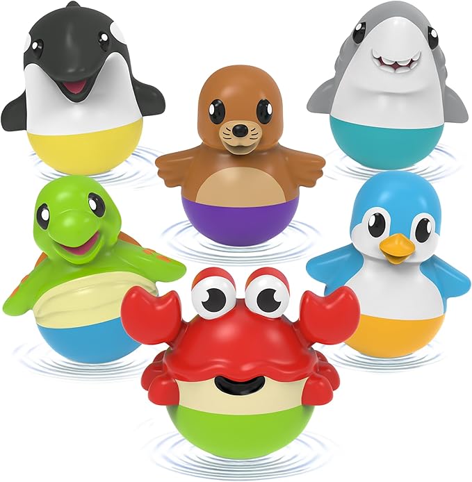Tub Works® Tub Bobbers™ Bob, Wobble & Float Upright Toddler Bath Toys, 6 Pack | Unique Wobbling Action | Sealed, No Hole Baby Bath Toys | Engaging Bathtub Toys for Kids | Water Table & Baby Pool Play