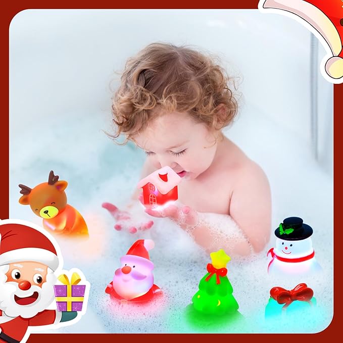VIBOYLAR Christmas Bath Toys for Toddlers 1-3: 6 Packs Light-Up Floating Baby Toddler Kids Bath Toys Set for Boys & Girls Christmas Birthday Xmas Gifts - Bathtub Bath Toy for Children Preschool
