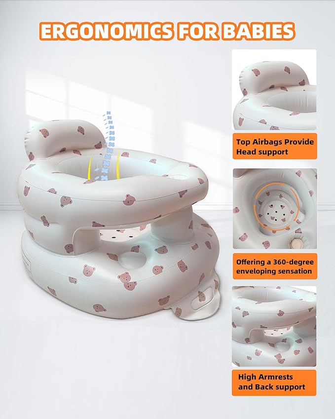 AGITVPS Upgrade Surround Inflatable Baby Seat for Babies 3-36 Months, Built in Air Pump Bumbo Seat with Tray, Baby Chair Sit Me up Floor Seat for Baby, Learning to Sit&Feeding (Surround-Bear)