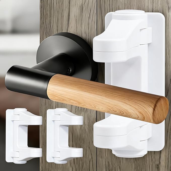 Door Handle Baby Proof, 2 Pack Door Lever Lock Child Proof No Drilling, Strong 3M Adhesive Child Safety Locks for Doors Cabinet Simple Install and No Tools Needed, White