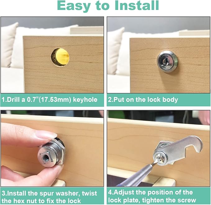 6 Pcs Cabinet Locks with Key, 1-1/2'' Cam Lock Keyed Alike Fit 1-3/8'' Max Panel, Mailbox Lock with Keys Secure Drawer RV Storage Locks, Zinc Alloy