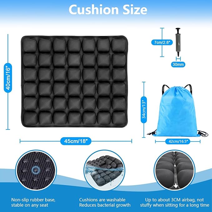 VSDFAW Travel Cushion, Comfortable 3D Air Cell Seat Cushion, Portable and Adjustable Air Inflatable Pressure Relief Seat Cushion for Car,Office Chair,Wheelchair and Tailbone Pain Relief