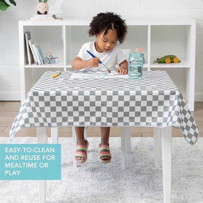 Bumkins Baby Splat Mat for Under High Chair, Babies Toddlers Eating Mess Mat, Waterproof Reusable Cloth for Arts and Crafts, Playtime for Kids, Floors or Tables, Fabric 42inx42in, Gray Check