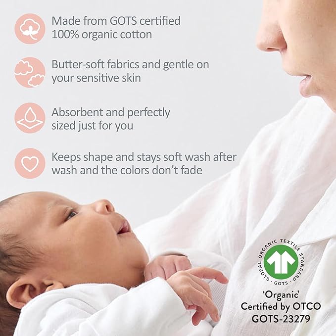 Butterblu Bailey 5-Pack Burp Cloths 100% Organic Cotton Knit for Newborn & Baby Boys & Girls, Sorbet, One Size