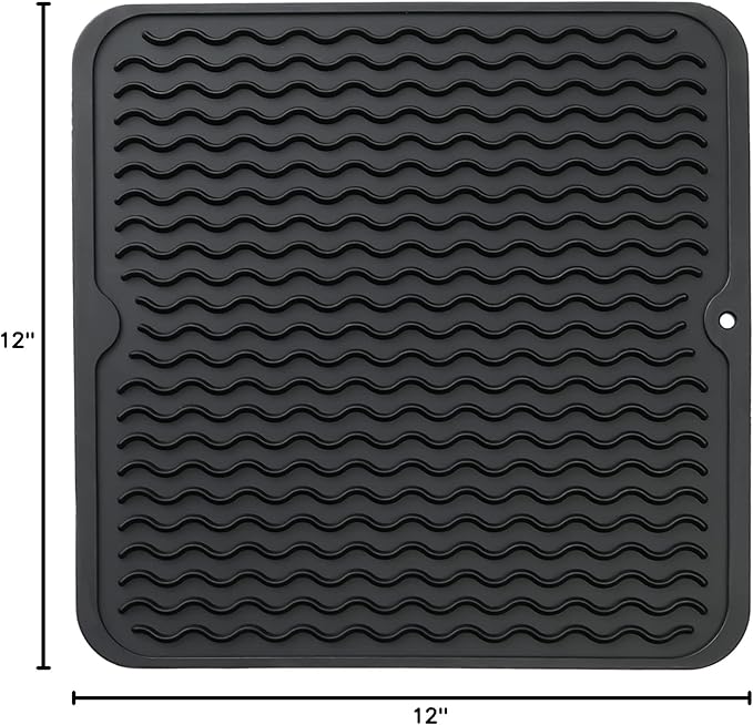 MicoYang Silicone Dish Drying Mat for Multiple Usage,Easy clean,Eco-friendly,Heat-resistant Silicone Mat for Kitchen Counter or Sink,Refrigerator or Drawer liner Black M 12 inches x 12 inches