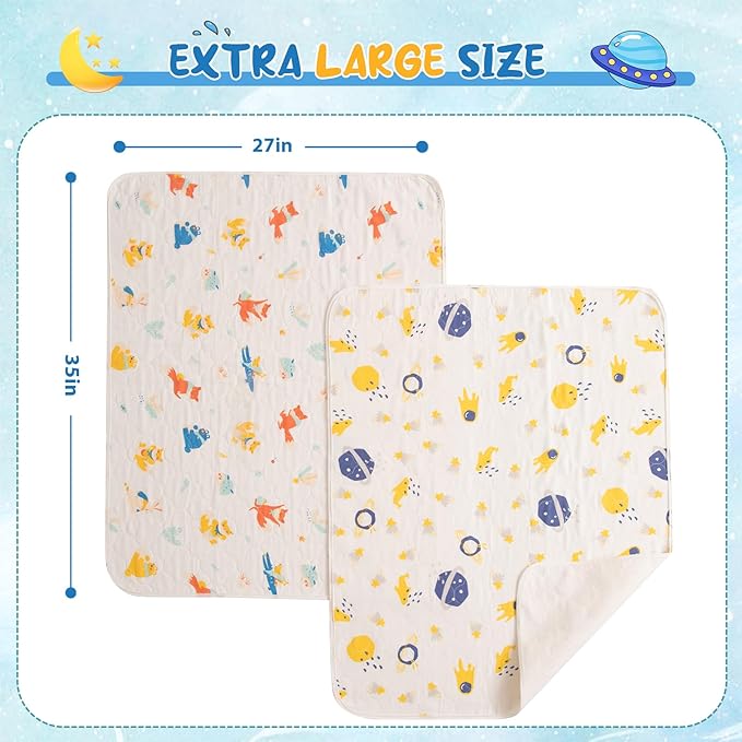 Catteyonce Baby Portable Diaper Changing Pad,Waterproof Changing Mat,Soft Comfortable,Foldable Travel Pad,Toddler Essentials Must Haves,Newborn Shower Gifts(2 Pcs-27"x35"-Astronaut & Fox Banana)