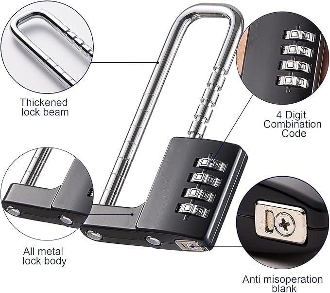 Cabinet LockCombination PadlockStainless Steel Gym Locker Lock Code Long Adjustable Shackle for Outdoor School Gym Sports lockers Fences Black 837 Black