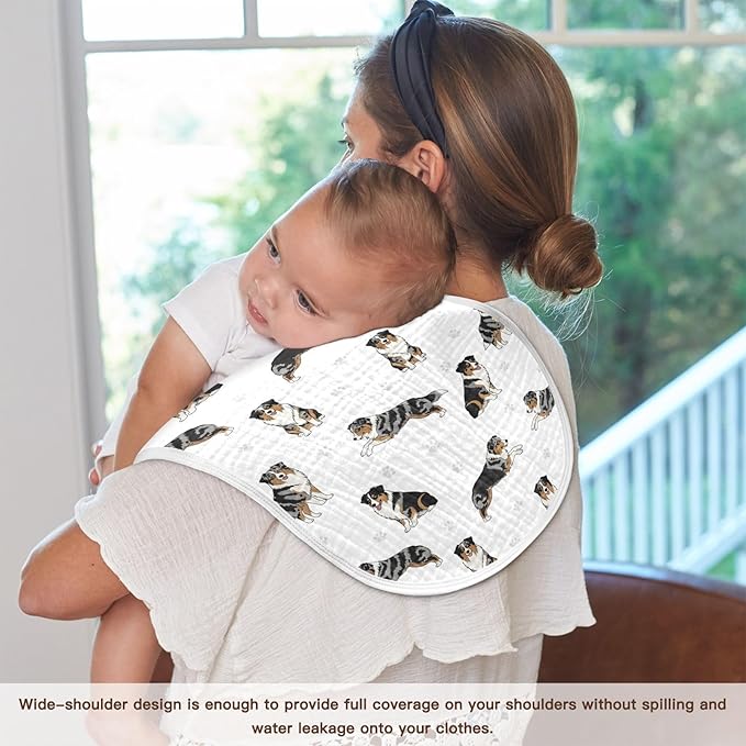 Qinllo 4 Pack Muslin Burp Cloths Bernedoodle Dogs Paw White Cotton Baby Burp Cloths Ultra Absorbent and Soft Thick Burping Cloth for Newborn Babies 22x11 Inch