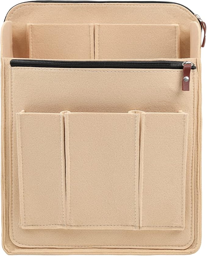 Surblue Felt Backpack Organizer Insert for Travel Rucksack and Daypack, Bag Insert Liner Pocket with Zipper, Large Capacity Divider Foldable Shoulder Bag Organizer for Men and Women, (Beige, XL)
