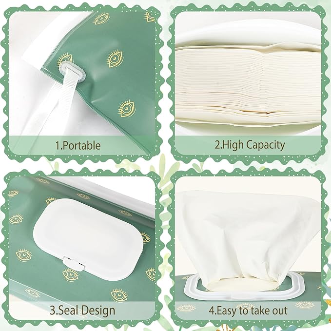 FEBSNOW 2 Pack Baby Wipes Dispenser, Portable Refillable Wipe Holder Baby Wipes Container Travel Wipes Case Reusable Boho Wet Wipes Pouch