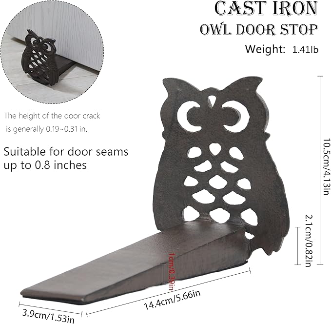 Linton-Cute Owl Iron Door Stop - Heavy Duty Door Stop, Fun Door Stoppers & Functional with Anti-Slip Base - Ideal for Home & Office (Wall Protector Provided)