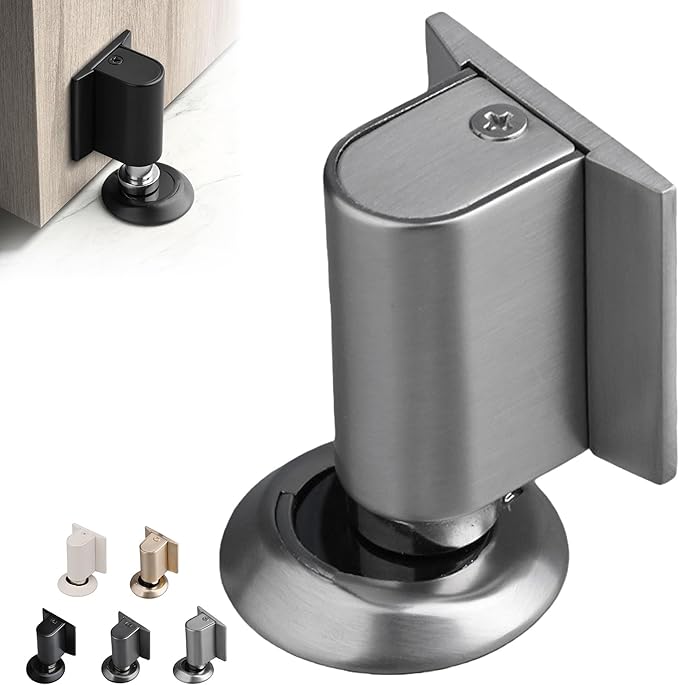 Magnetic Door Stopper No Drilling Height Adhesive Heavy Duty Magnet Doorstop Wedge Stop Catch Bottom Holder to Keep Doors Open (Brushed Nickel)