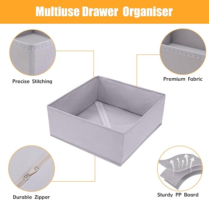 Foldable Dresser Drawer Organizers Clothes, Underwear Organizer Foldable Cloth Storage Box Drawer Divider Organizer Basket Bins for Underwear Socks, Bras, Underwear,3 Pack (Light Grey)