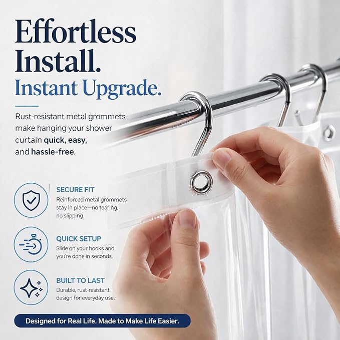 EHZNZIE Crystal Clear Shower Curtain Liner 72x72, PEVA Waterproof Bath Curtain, No Chemical Smell, 3 Weighted Magnets, Durable with Rustproof Metal Grommets