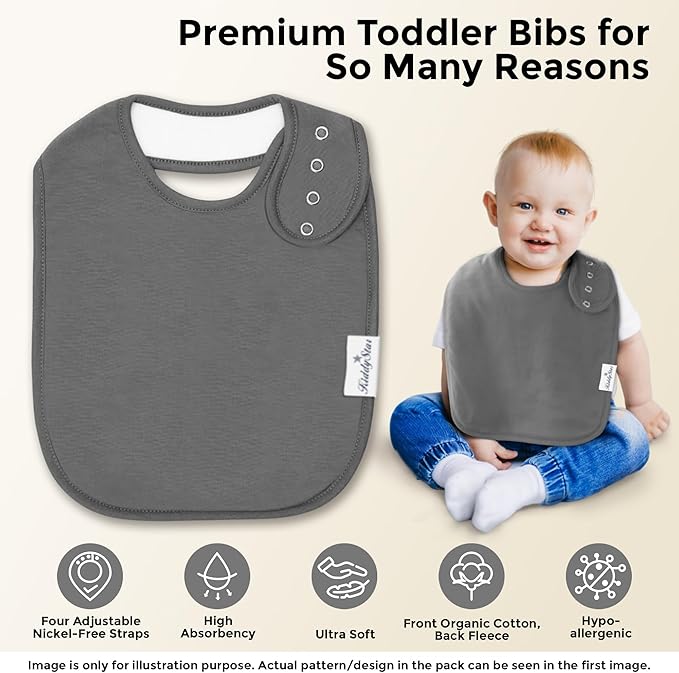 Drool Bibs for Babies – Organic, Unisex, Soft Absorbent Teething Bibs with Adjustable Snaps